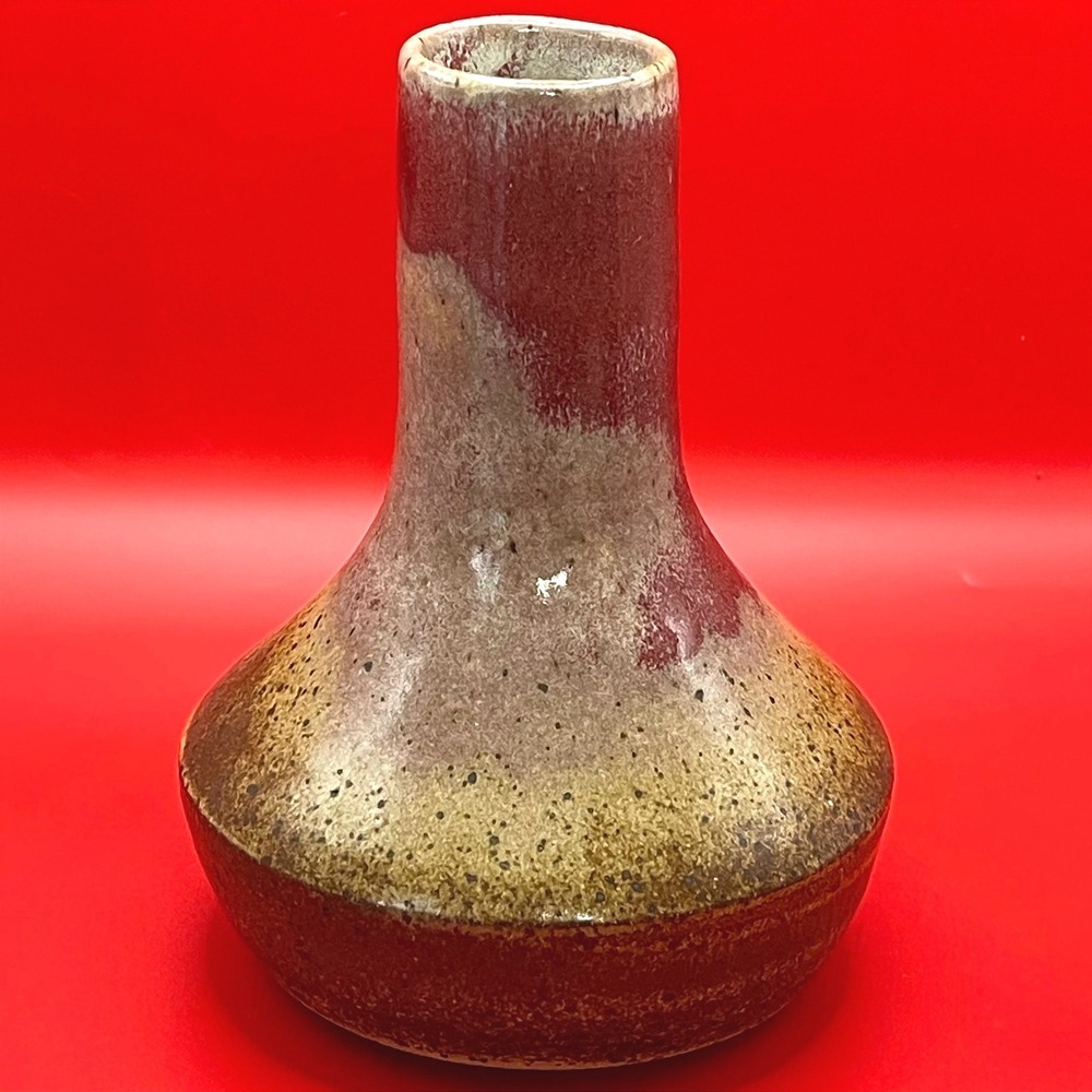 Vintage Studio Pottery Vase Red Brown Speckled Glaze Hand Thrown Artisan Boho